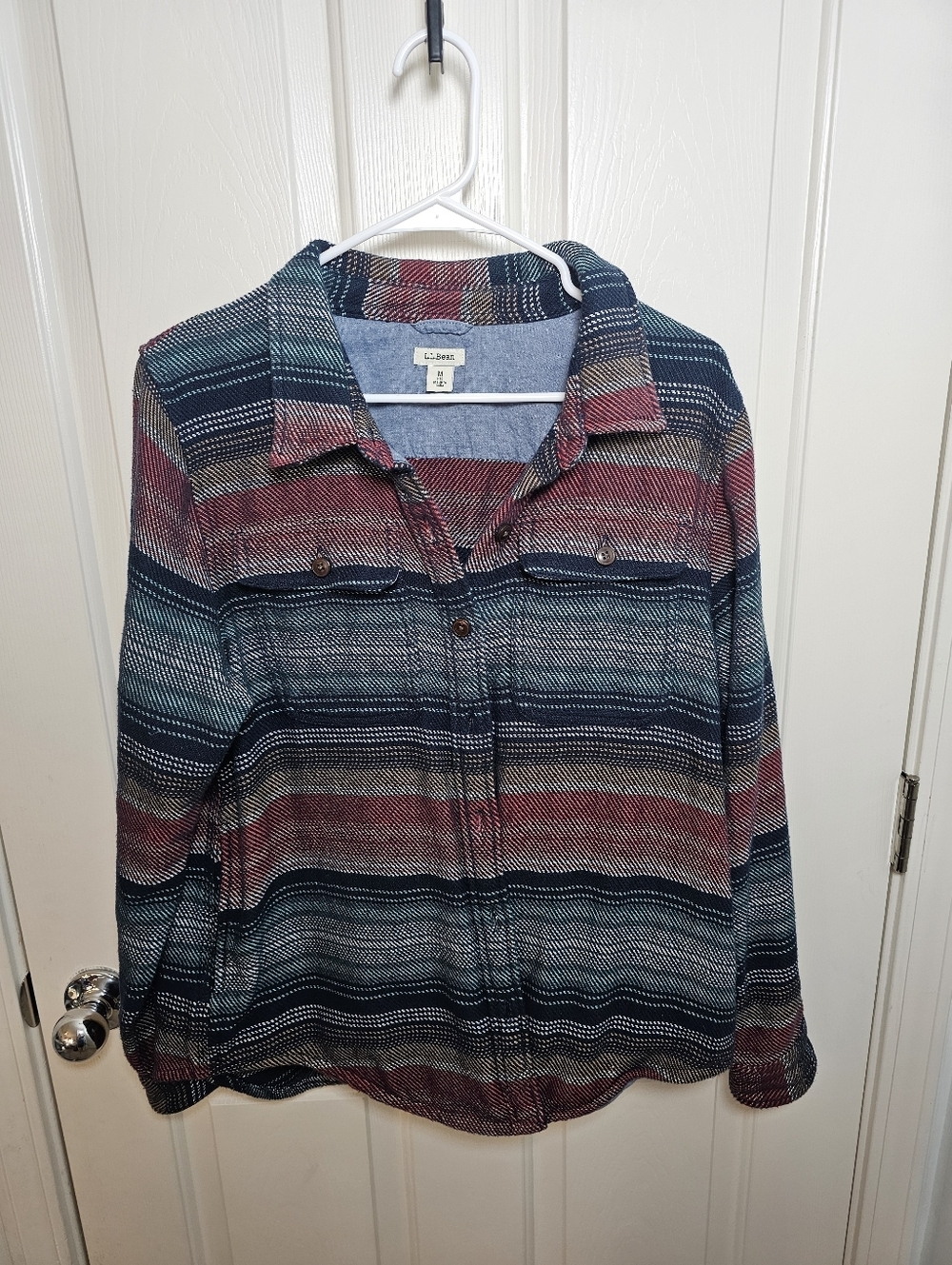 LL Bean Cotton Weave Mens Shacket Stripes Multicolor Pockets Size M